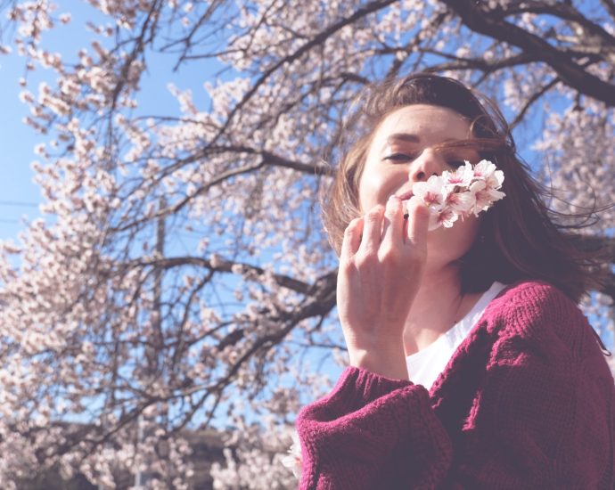 woman holding pink-petaled flower