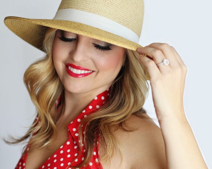 pretty girl, polka dot, straw hat