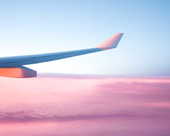 aerial view of airplane wing