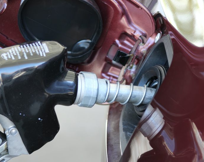 a close up of a person holding a gas pump