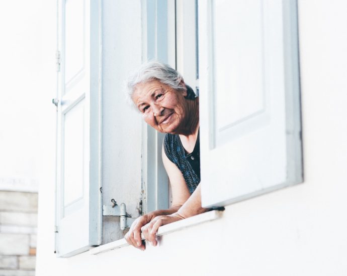 woman peeping at window