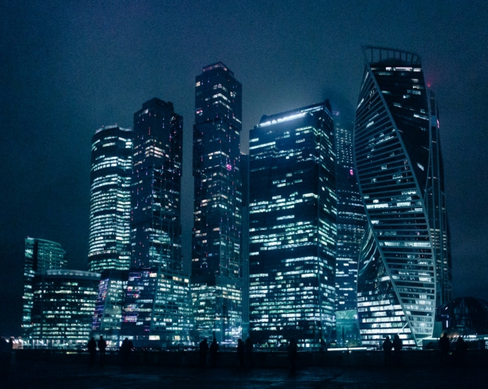 city skyline during night time