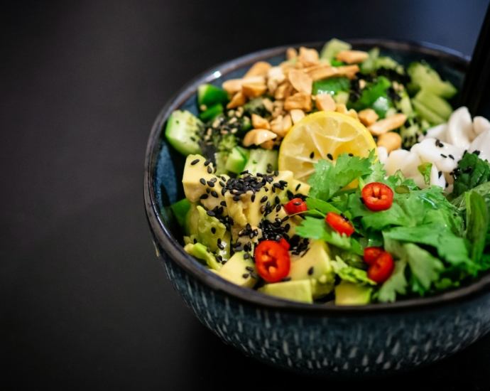 vegetable salad in gray bowl