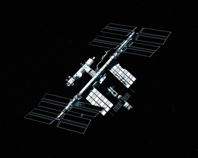 a space station in the middle of the night