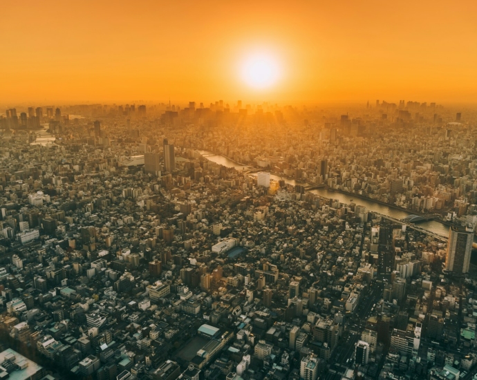 aerial view of city during golden hour