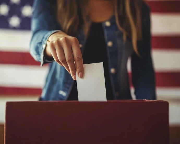 ballot, ballot box, american flag