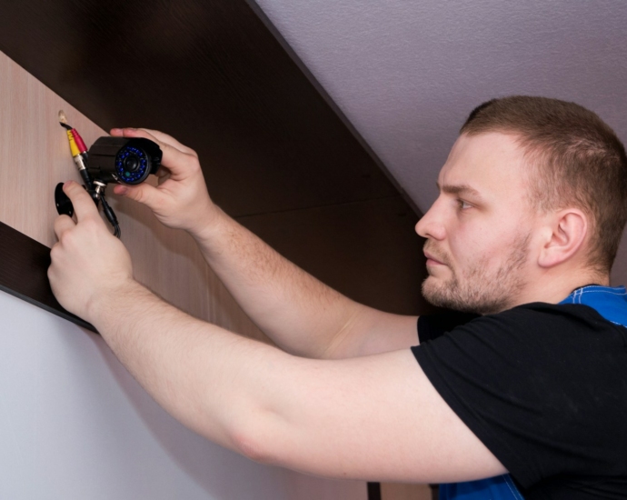 a man working on a wall with a screwdriver