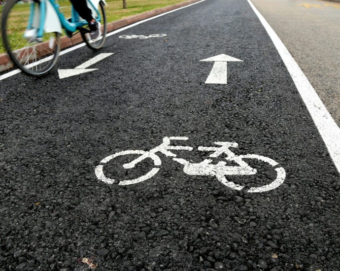 black and white bicycle lane