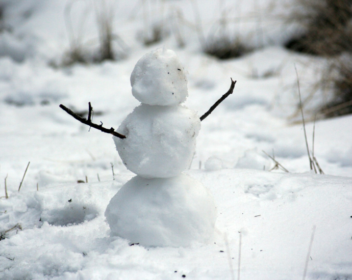 photo of snowman with stick hands on snow filed