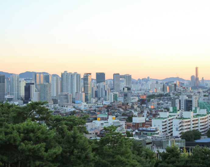 high-angle photography of city near trees